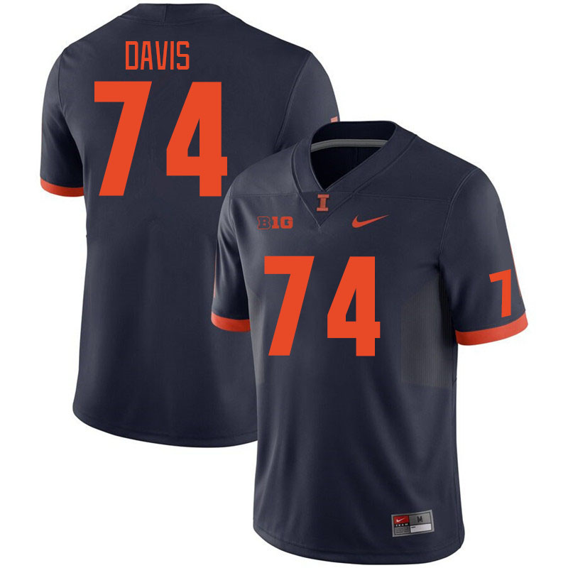 Men #74 Dylan Davis Illinois Fighting Illini College Football Jerseys Stitched Sale-Navy
